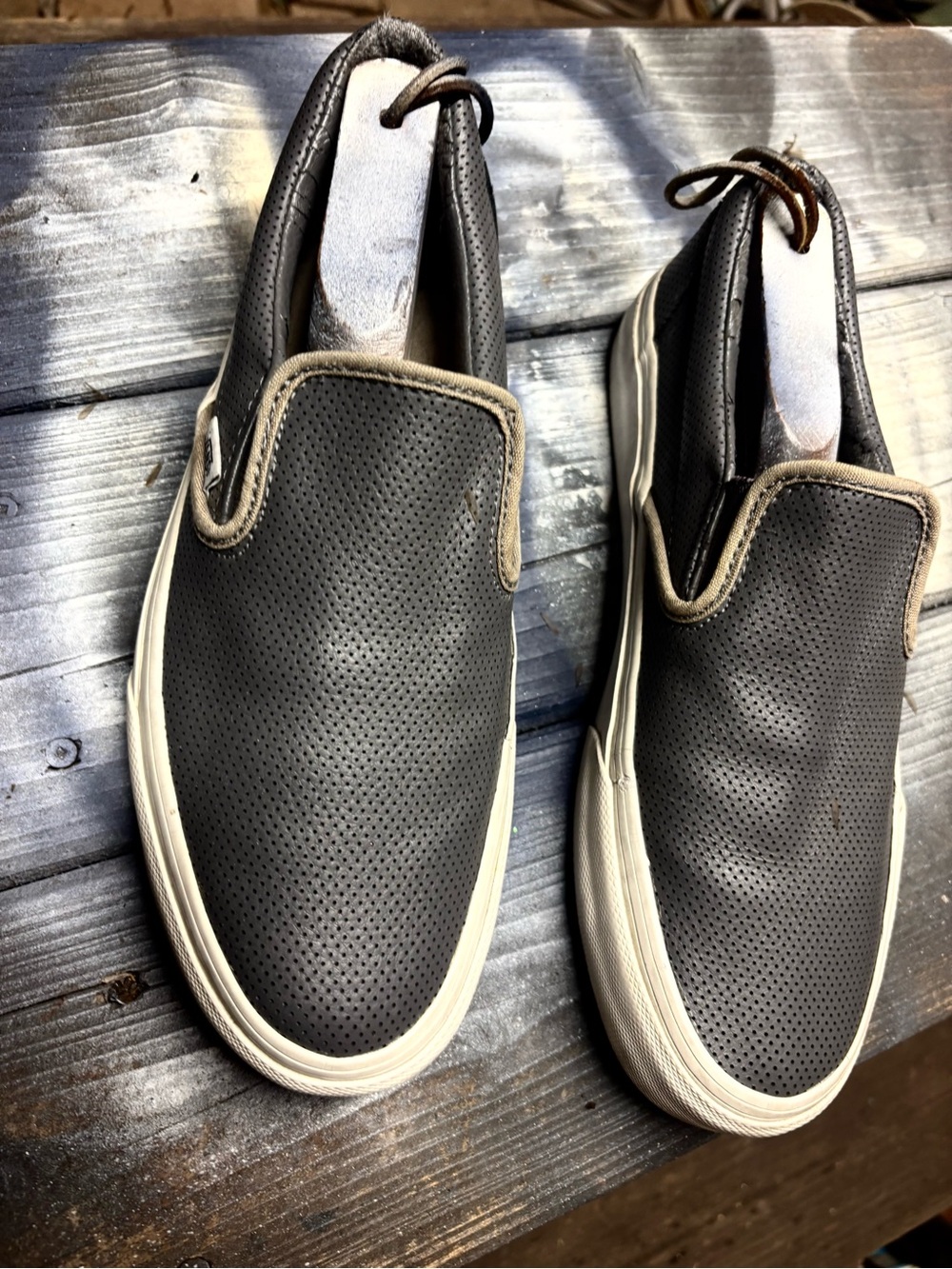 Vans Slip Ons Black with perforated texture size 9 womens good condition